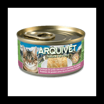 Lata de comida para gato ARQUIVET com peito de frango e arroz
