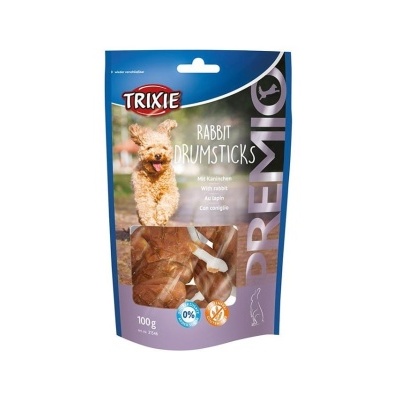 Pacote de snacks para cães Trixie Premium Rabbit Drumsticks com snacks visíveis