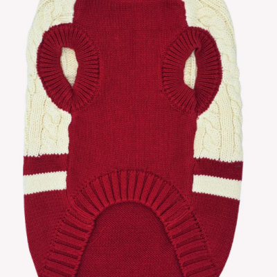 Camisola de malha vermelha e creme para cão com manga texturizada