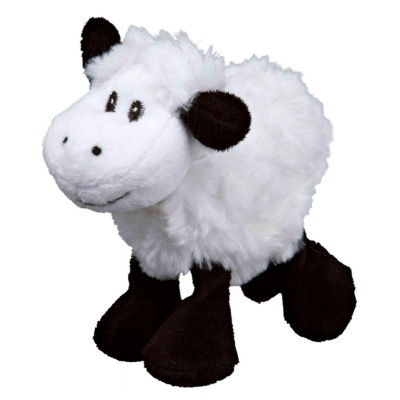 Brinquedo de pelúcia em forma de ovelha branca e preta