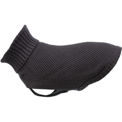 Capa para cão preta de malha com gola alta e padrão canelado