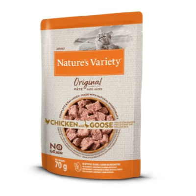 Embalagem de comida húmida para gato Nature's Variety Original Pâté sabor Chicken with Goose
