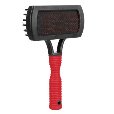 Escova vermelha e preta para animais