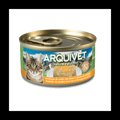 Lata de comida húmida para gato ARQUIVET com imagem de gato e comida