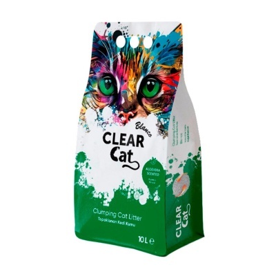 Saco de areia para gatos CLEAR Cat com rosto de gato colorido e detalhes verdes