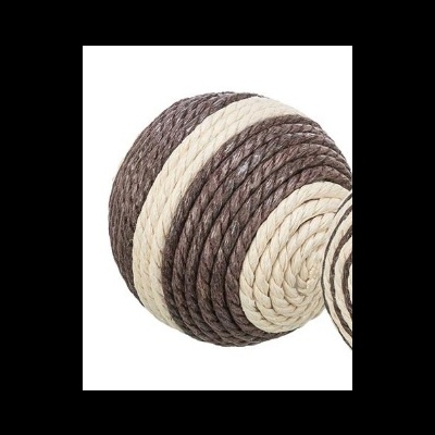 Bola decorativa de corda castanha e bege entrelaçada em espiral