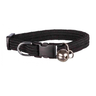 Coleira preta para animais com fecho e sino prateado