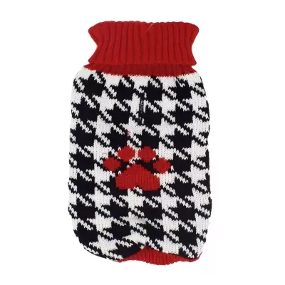 Camisola de malha para cão com padrão pied de poule e detalhe de pata vermelha