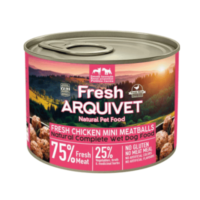 Lata de comida húmida para animais ARQUIVET sabor bolinhas de carne de frango mini