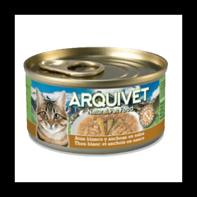 Lata de comida para gatos ARQUIVET com tampa metálica e etiqueta colorida