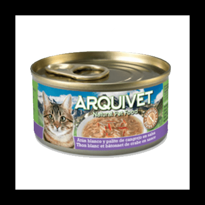 Lata de comida para gato ARQUIVET com atum branco e palito de caranguejo