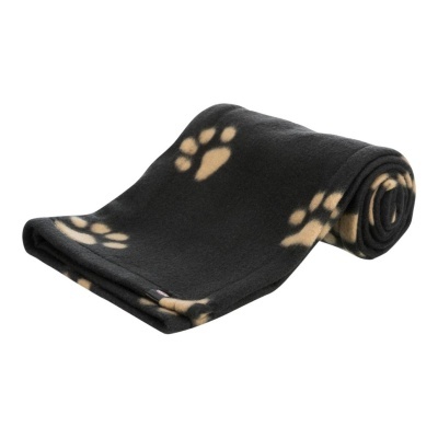 Manta preta com pegadas de patas bege