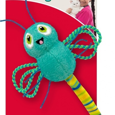 Brinquedo para gatos KONG Flingaroo azul em embalagem com foto de menina e gato