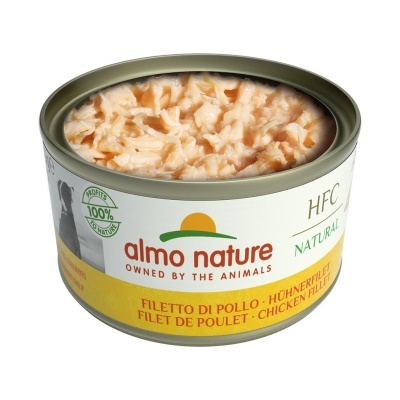 Lata de comida para animais Almo Nature com pedaços de frango