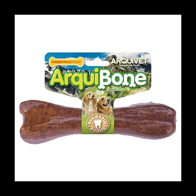 Osso para cães ArquiBone sabor frango em embalagem colorida com imagem de cães e céu