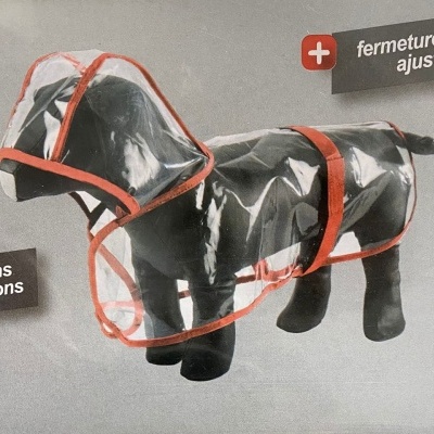 Capa de impermeável transparente com bordas vermelhas para cão