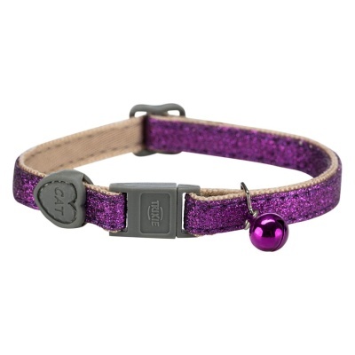 Coleira para gato glitter roxo com sino e fecho cinzento