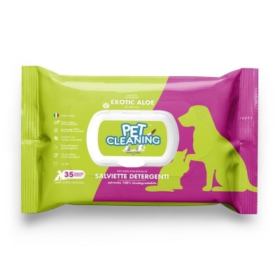 Pacote de toalhitas húmidas PET CLEANING para animais de estimação em embalagem verde e rosa
