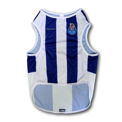 Camisola para cão riscada azul e branca do FC Porto com logótipo e texto ANIMALZAN