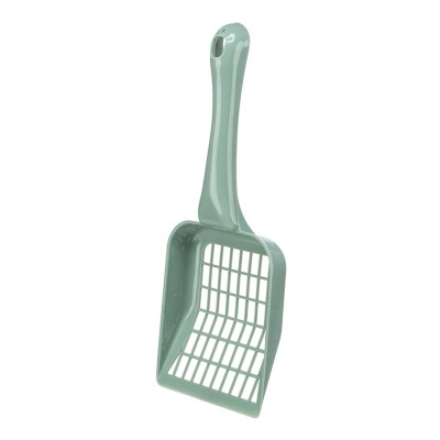 Pá de plástico verde-água com grelha e pega