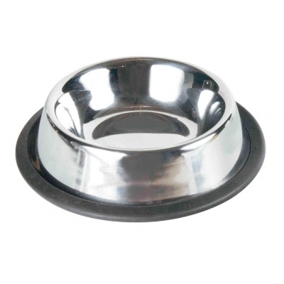 Comedouro em inox com base preta antiderrapante