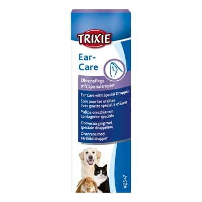 Caixa do produto Trixie Ear-Care para cuidado de orelhas com imagens de animais