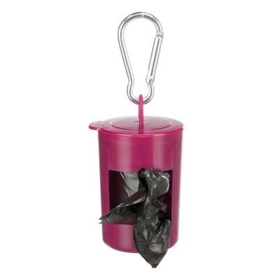 Dispenser portátil rosa para sacos de lixo com mosquetão