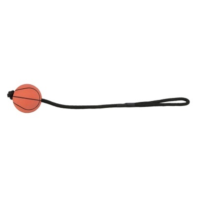 Brinquedo para cão com bola de basquetebol laranja em borracha e corda preta