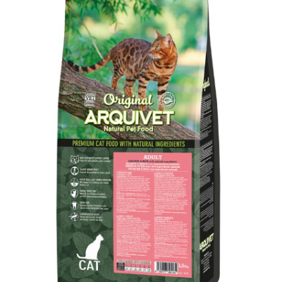 Pacote de ração para gato Original Arquivet com imagem de gato Bengal em árvore