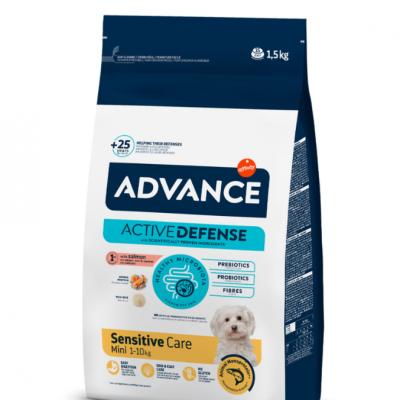 Pacote de ração Advance Active Defense Sensitive Care para cães pequenos, 1,5 kg