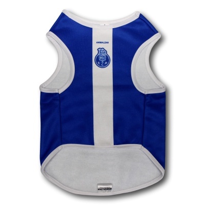 Roupa azul e branca para cão com listra e emblema FCP