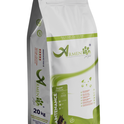 Saco de 20 kg de ração para cães Armentum Super Premium verde e branco