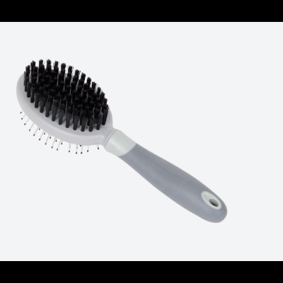 Escova dupla para cabelo cinzenta com cerdas pretas e metálicas