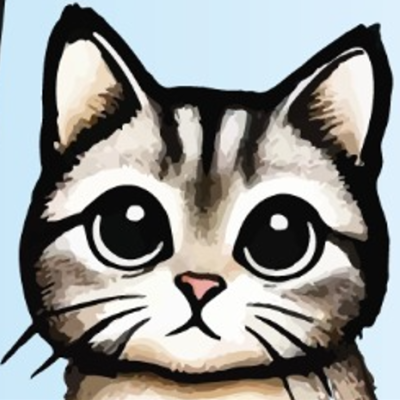 Desenho digital da cabeça de um gato com olhos grandes