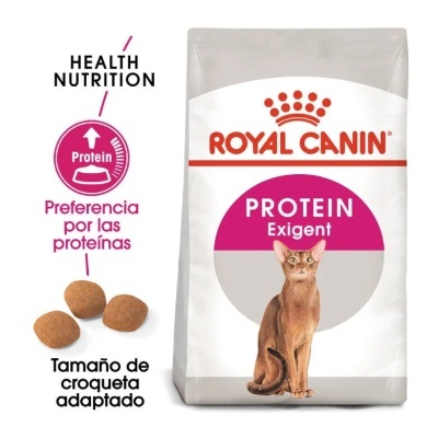 Saco de ração Royal Canin Protein Exigent para gatos com imagem de gato e croquetas