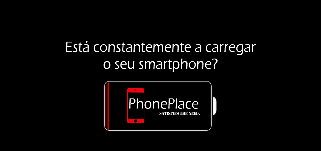 Aprenda a calibrar a bateria do seu smartphone Pergunta sobre carregar smartphone com ícone de bateria e logótipo PhonePlace