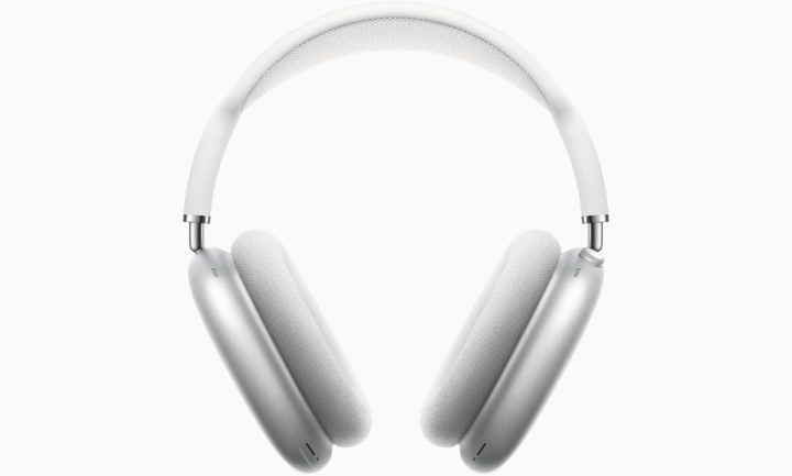 Auriculares sem fios prateados com almofadas cinza claro e armação acolchoada branca