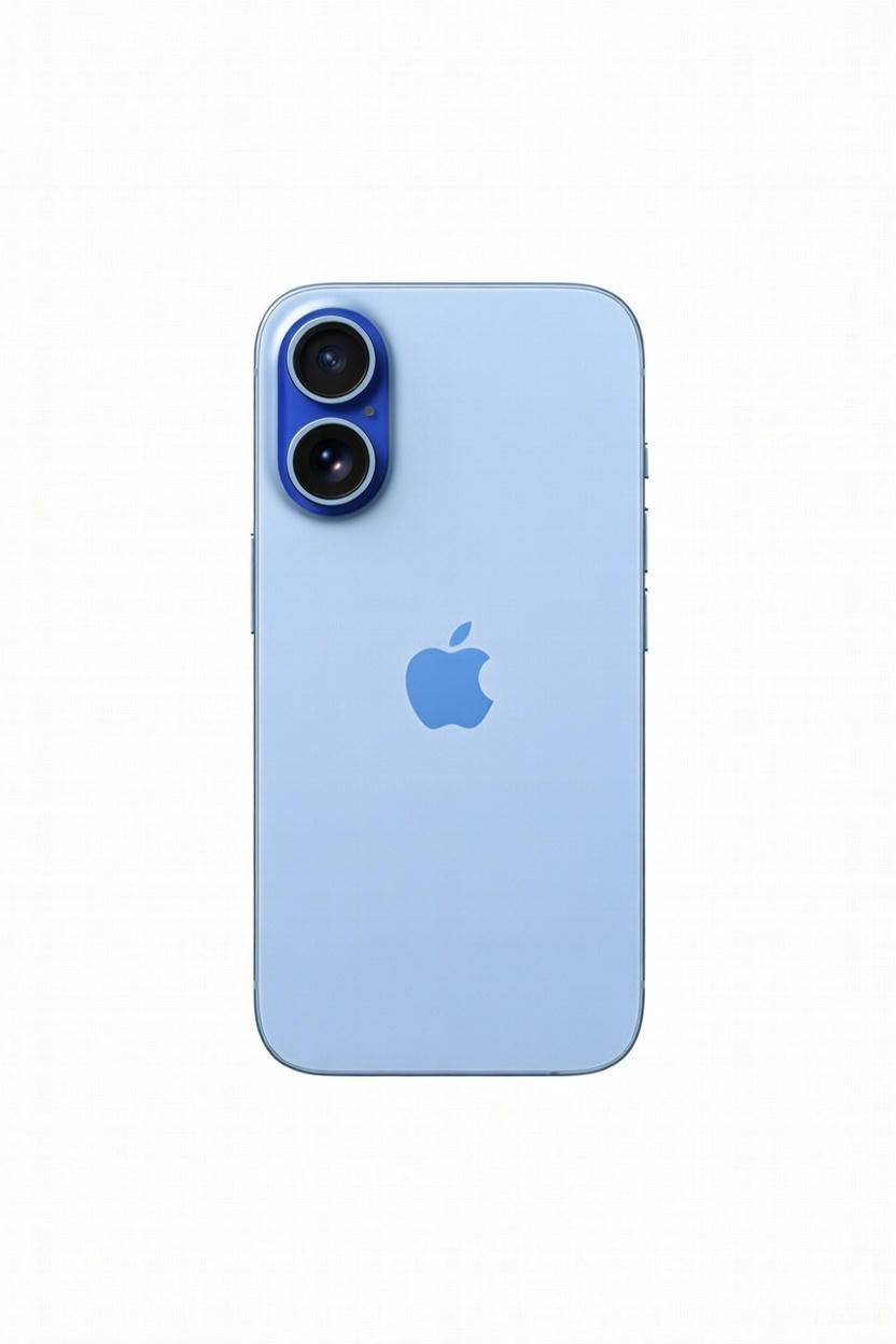 iPhone 16 - Seminovo Smartphone azul claro com duas câmaras traseiras e logótipo da Apple