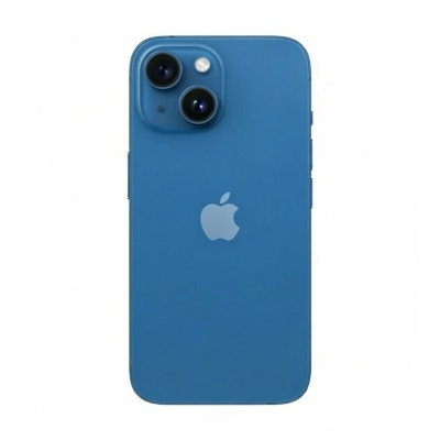 Smartphone Apple iPhone azul com duas câmaras traseiras e logótipo da Apple