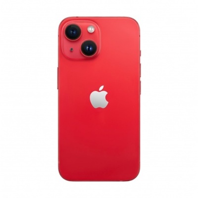 Smartphone vermelho da Apple com duas câmaras traseiras e logótipo branco