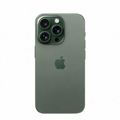 Imagem da parte traseira de um iPhone verde com três câmaras