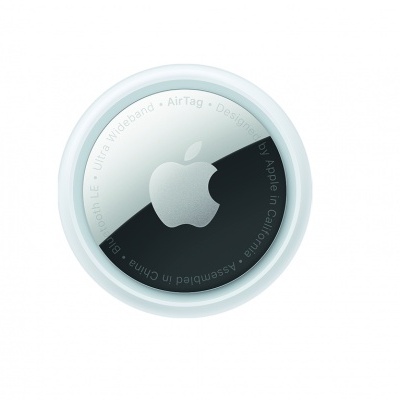 AirTag Apple redondo com logotipo e texto gravado