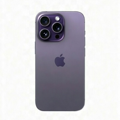 Smartphone roxo com três câmaras e logotipo Apple