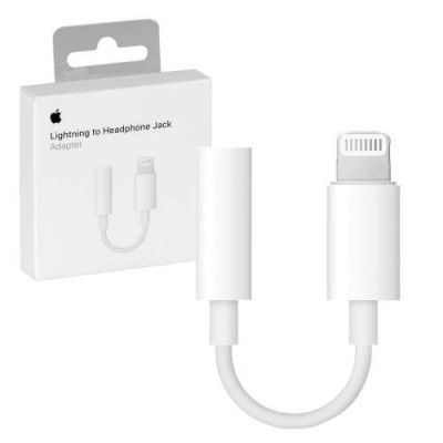 Adaptador Apple Lightning to Headphone Jack branco com embalagem