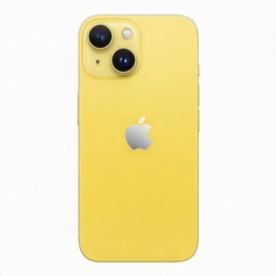 Smartphone Apple iPhone amarelo com duas câmaras traseiras e logótipo Apple