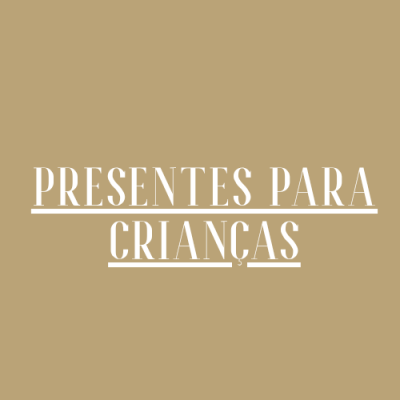 Texto PRESENTES PARA CRIANÇAS em branco sobre fundo castanho claro