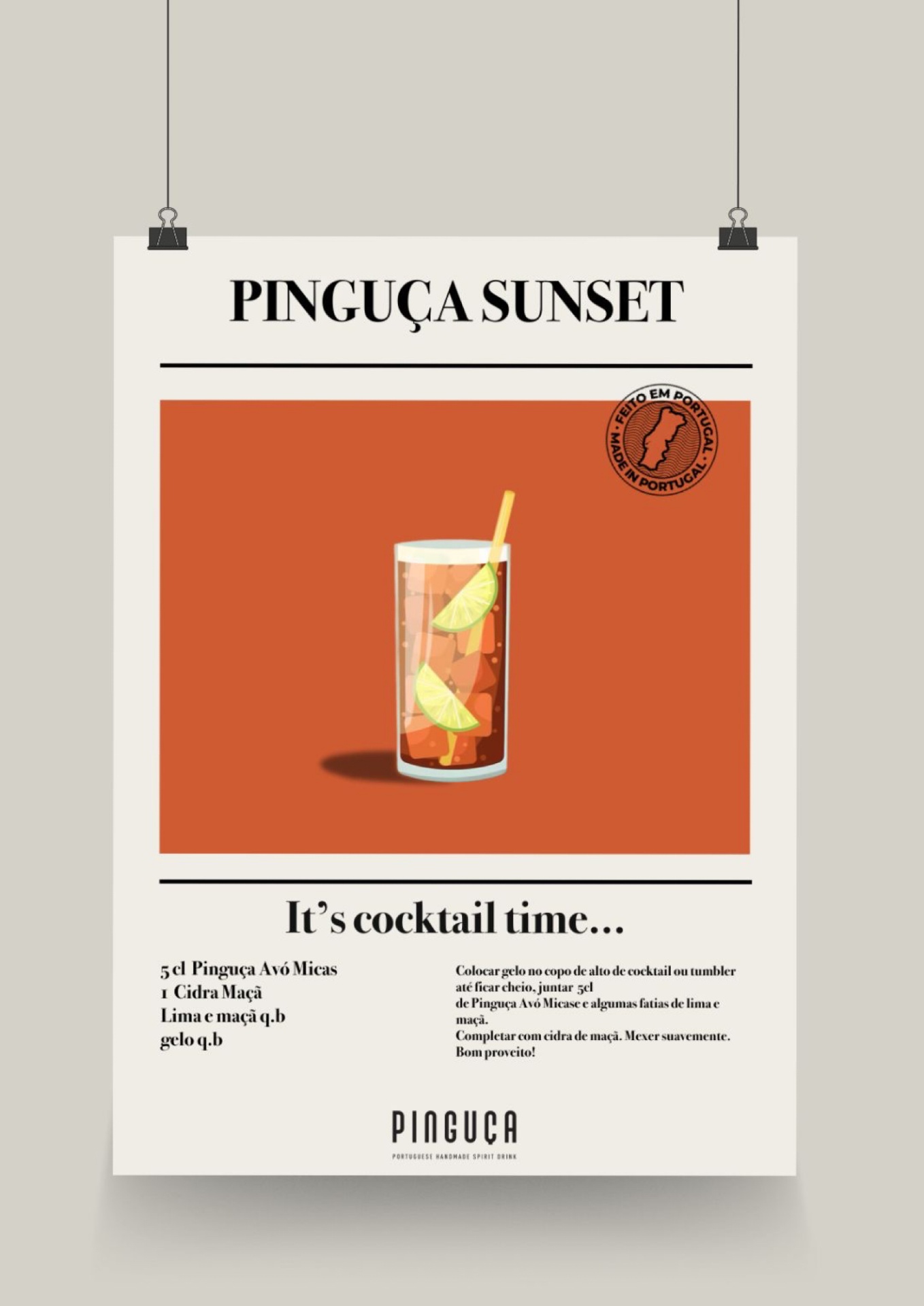 Poster de cocktail Pinguça Sunset com instruções de receita