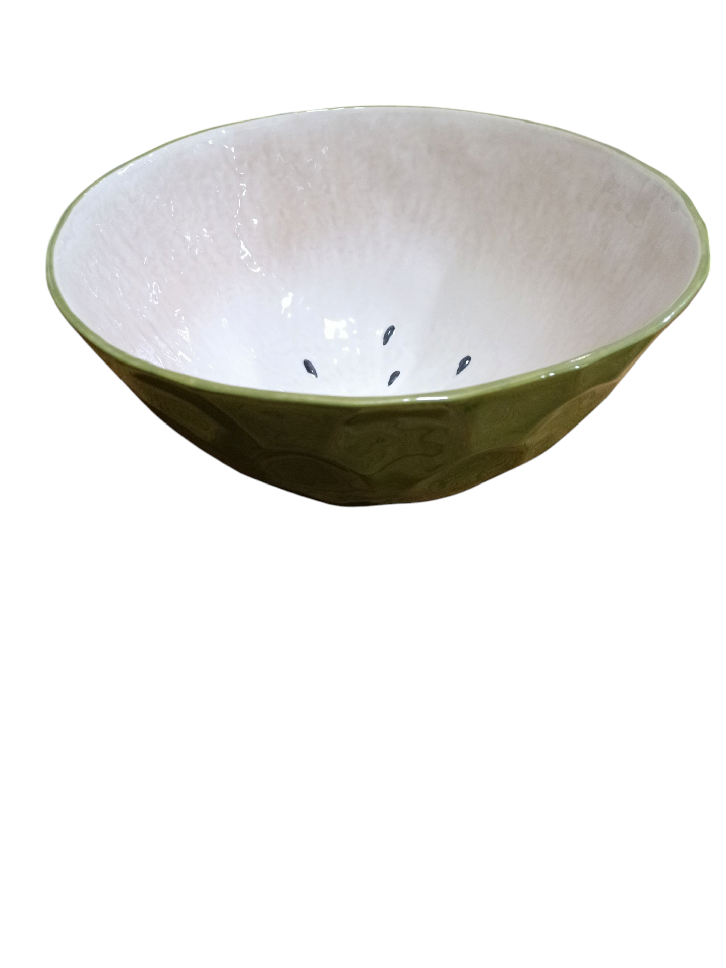 Saladeira Anona- Coleção Frutos Tropicais - Bordallo Pinheiro Taça de cerâmica verde com interior branco e pontos pretos