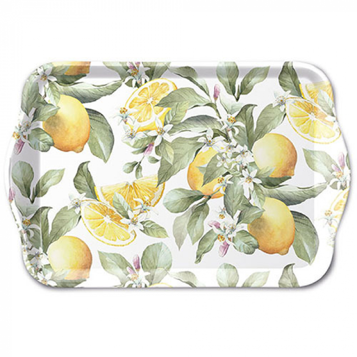 Tabuleiro pequeno limões 13*21 - Ambiente Tabuleiro retangular decorado com limões, folhas e flores