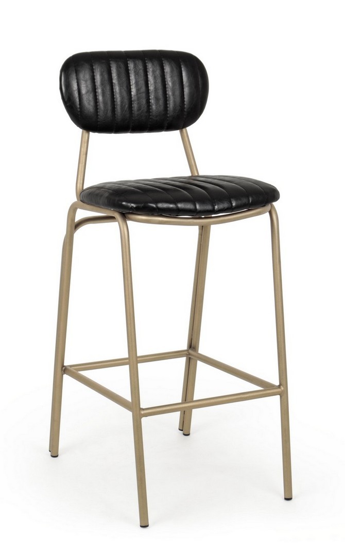 Cadeira Banco alto bar Addy Verde ou preto dourado Banqueta metálica dourada com assento e encosto pretos acolchoados